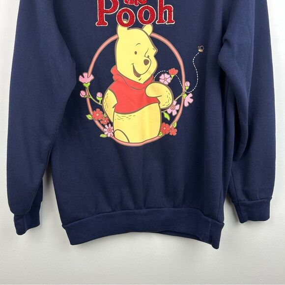 Disney Winnie the Pooh Navy Sweatshirt Chenille Lettering Vinyl Graphic XS 0-2 - Picture 4 of 16